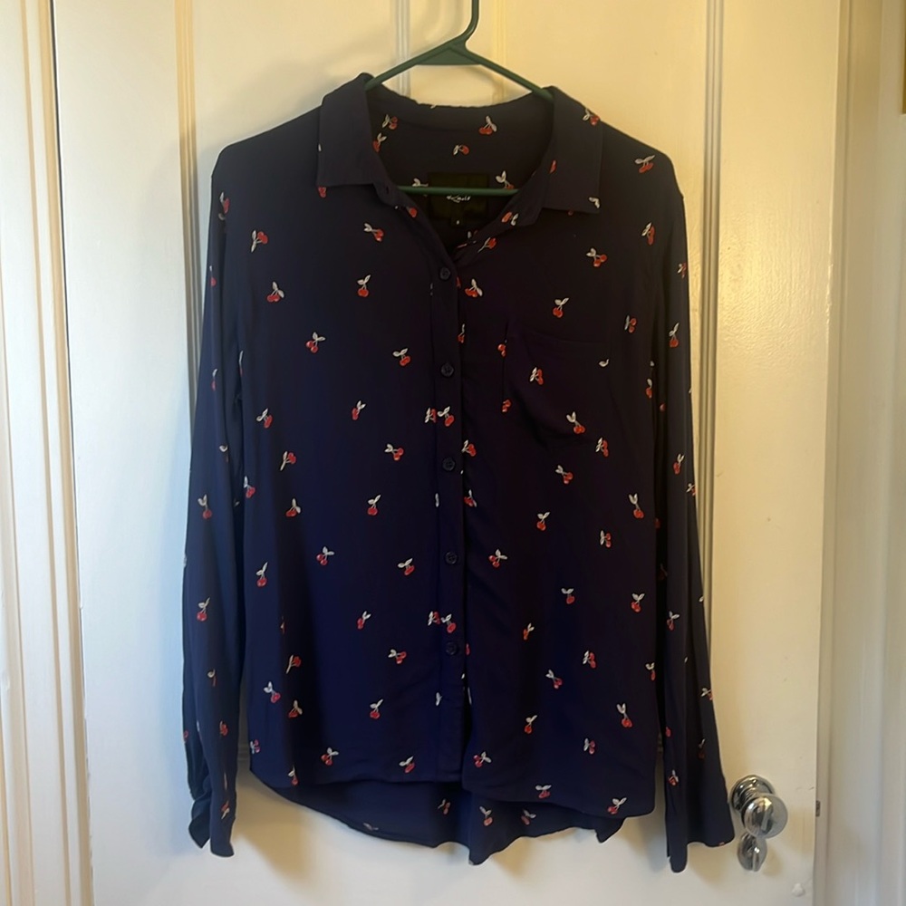 Anthropologie Rails Navy Button Down Shirt with Cherry print, Small